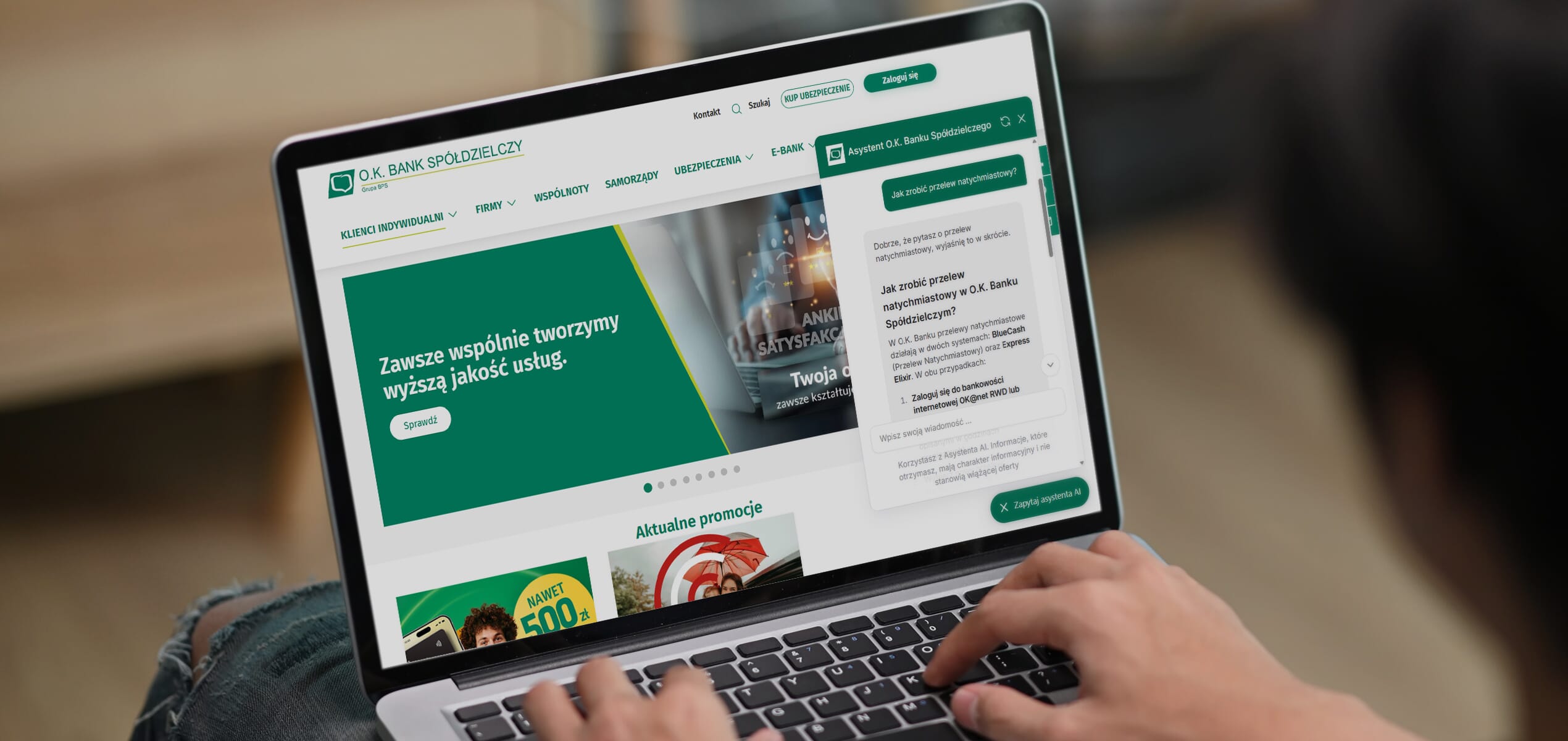 Nowoczesny Chatbot AI w O.K. Banku Spółdzielczym zdjęcie laptopa